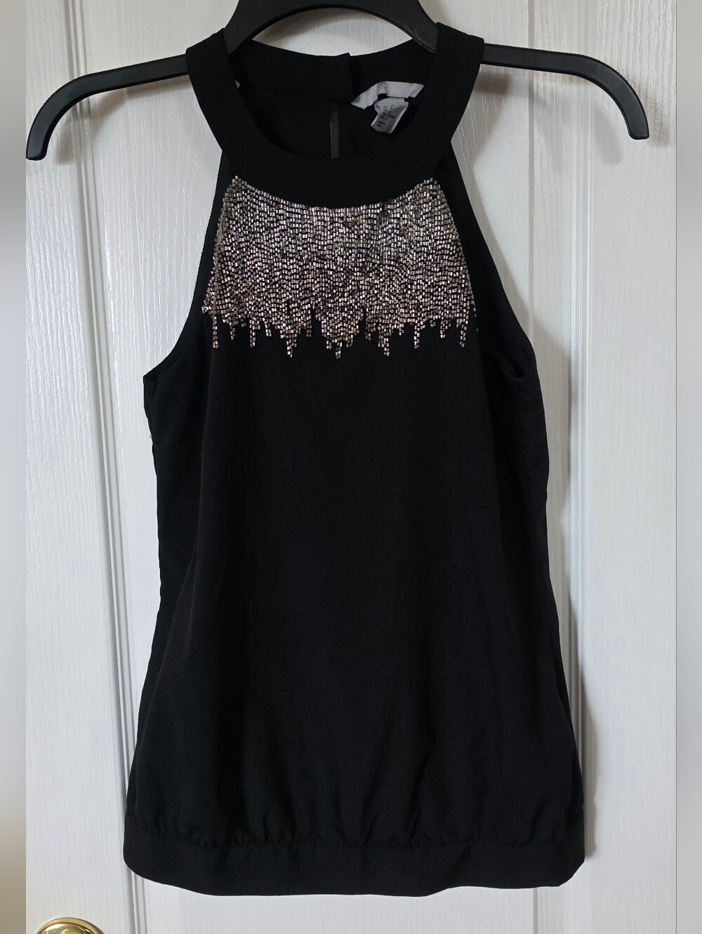 H & M, Women's Black Beaded Dressy Halter Style Top Sz 4